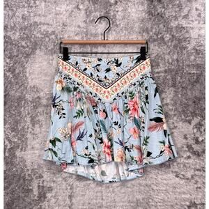 Agua Bendita Skirt Medium Womens Violet Smocked Blue Floral Mini